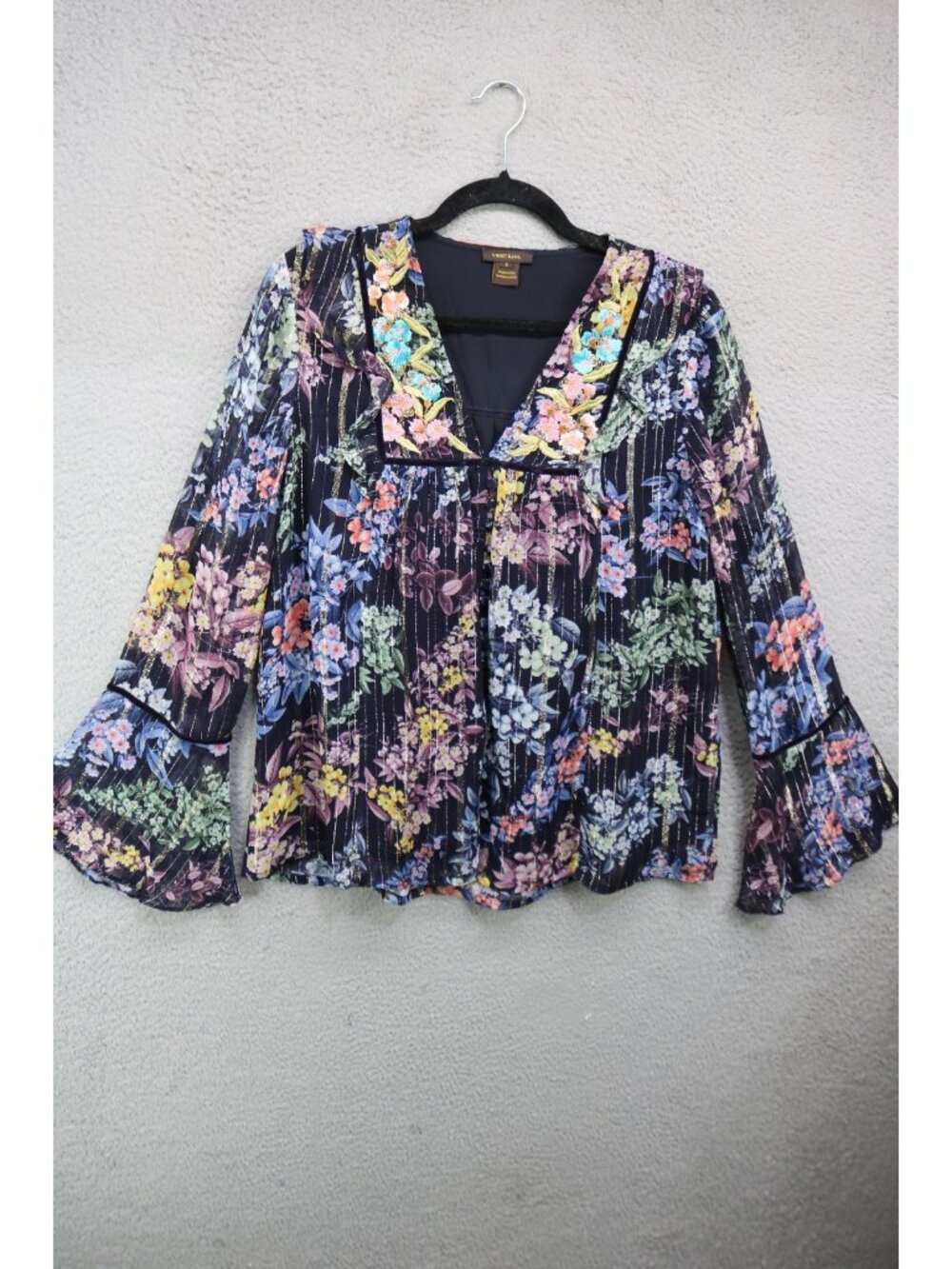 Vineet Bahl Anthropologie Long Sheer Bell Sleeves Tunic-Small-Embroidered-Boho